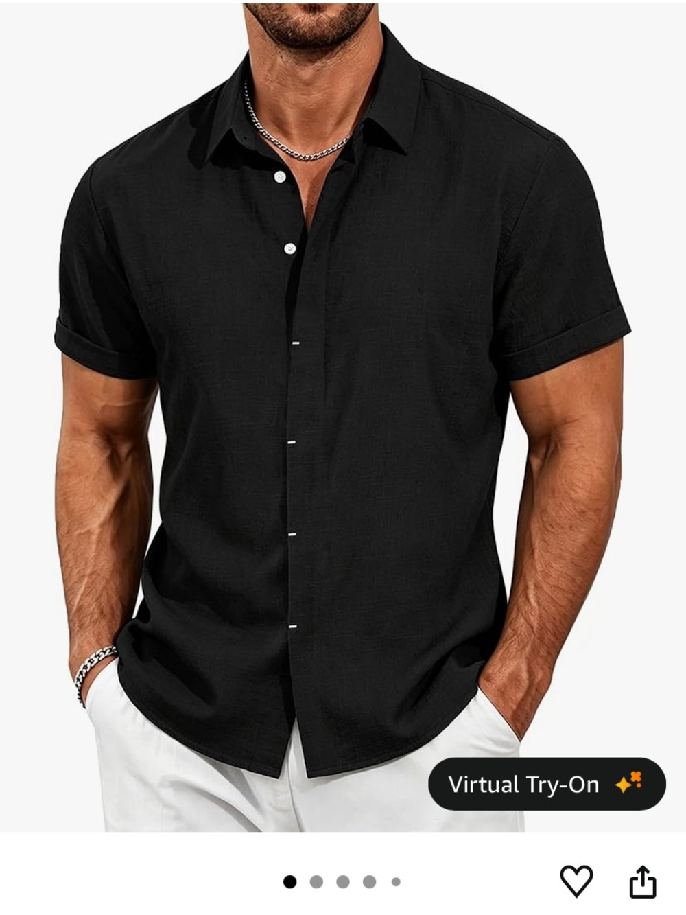 Men's Black Short-Sleeve Casual Button-Down Shirt